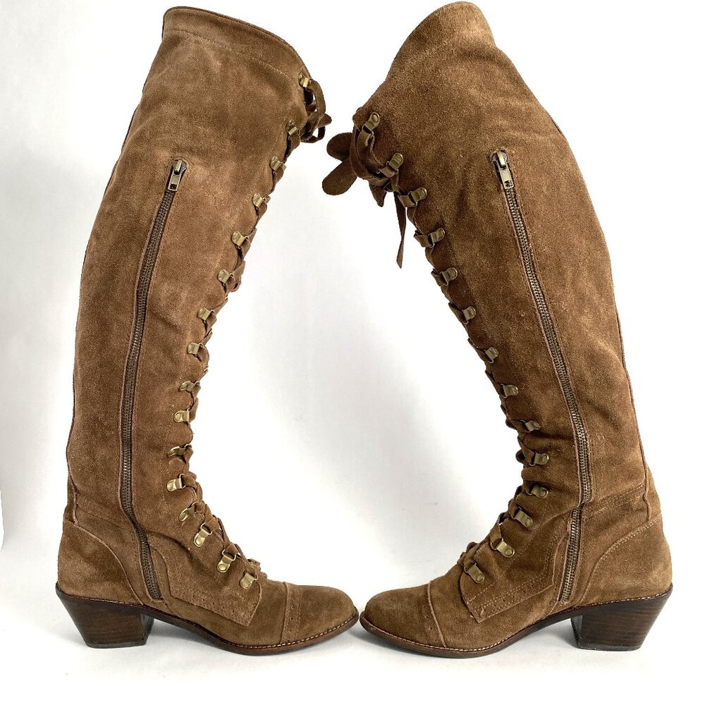 JEFFREY CAMPBELL FOR FREE PEOPLE "Joe" Lace up Over the Knee Suede Boots Women 9